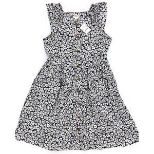 NWT Crewcuts Floral Sundress Girls Size 14 Navy Button Up Casual Summer Dress